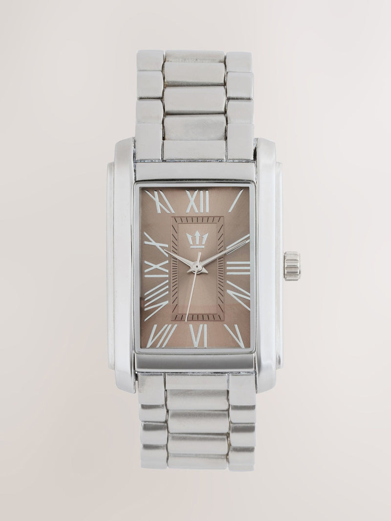 Slim rectangular face bracelet watch silver brown tone (British brand)