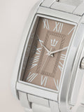 Slim rectangular face bracelet watch silver brown tone (British brand)