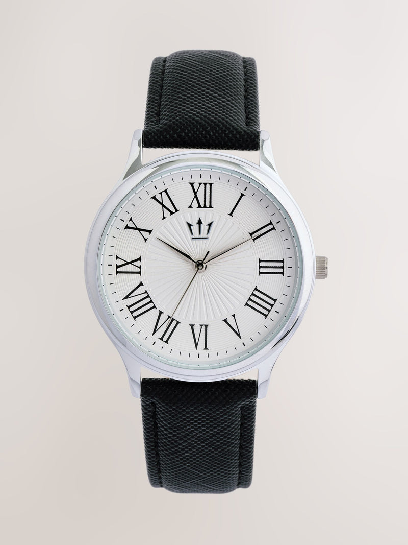 Classic wristwatch with Black/White Saffiano textured strap - British product