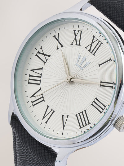 Schwarz/Weiße klassische Armbanduhr mit Saffiano-strukturierter Schlaufe