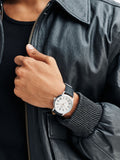Classic wristwatch with Black/White Saffiano textured strap - British product
