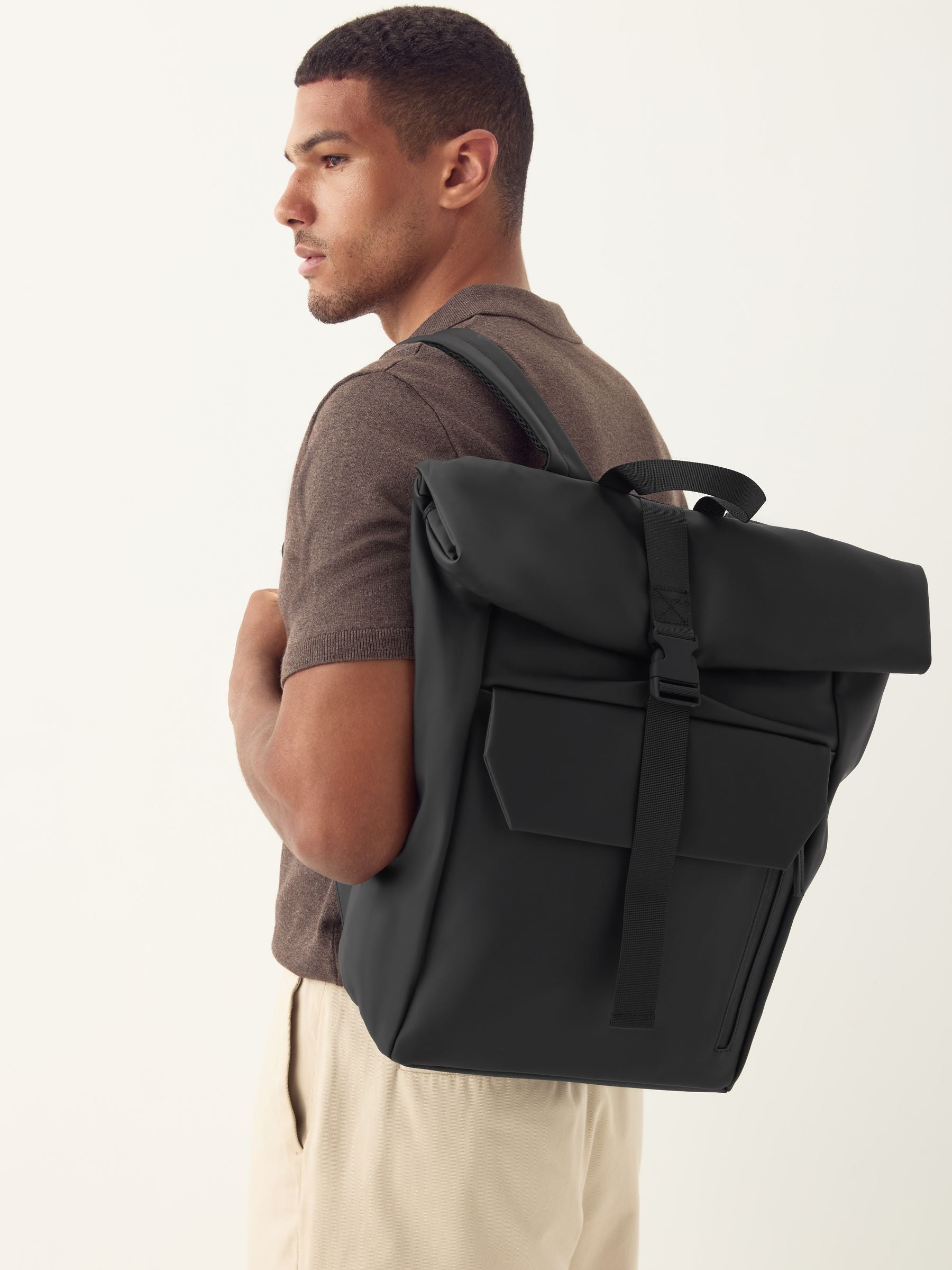 Black rubberised backpack roll top - British product
