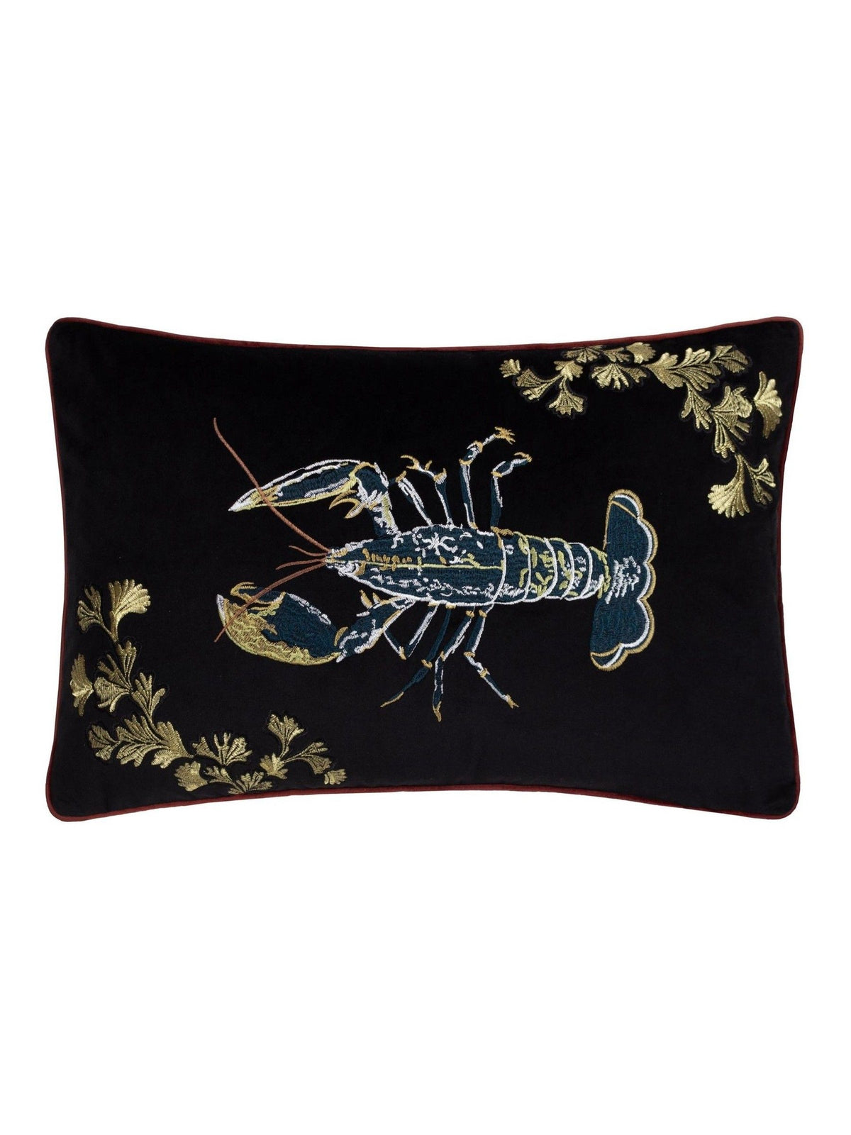 Paoletti velvet cushion black embroidered lobster design (British brand)