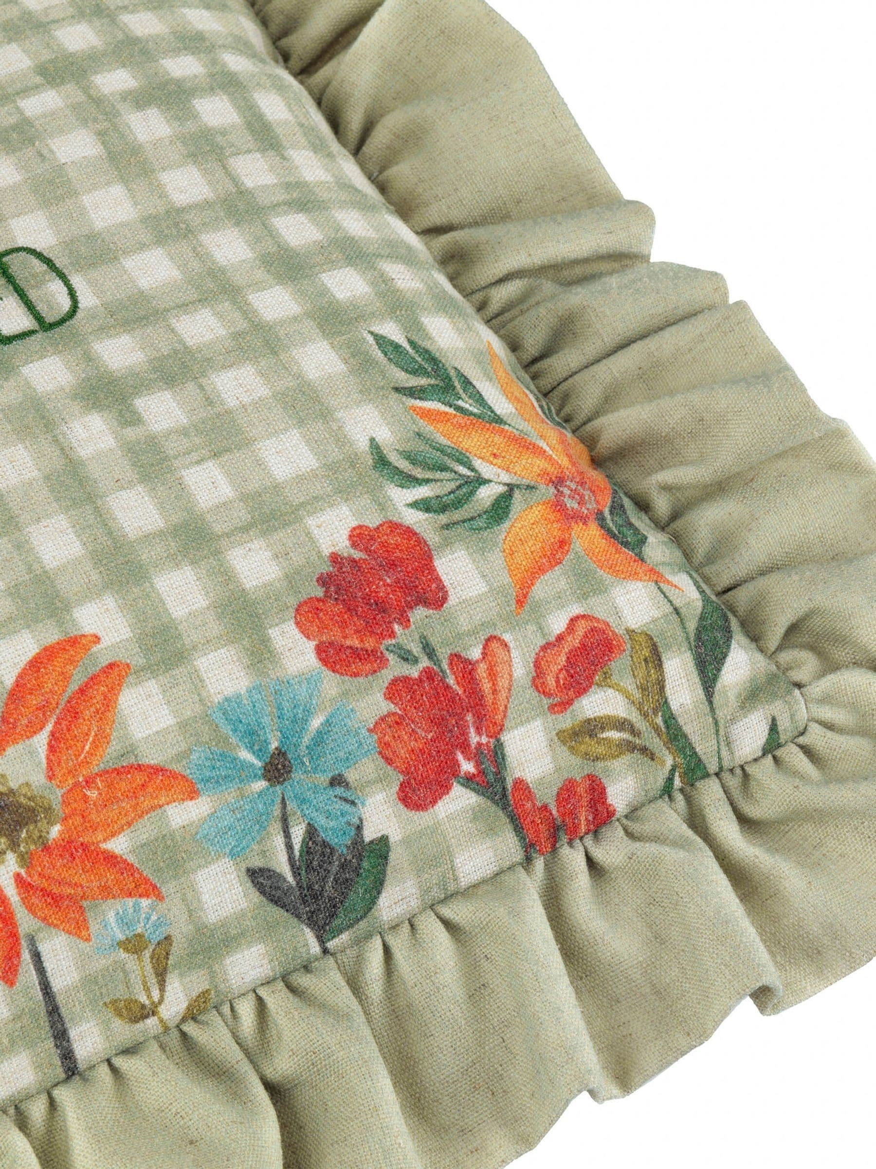 furn. Green Meadow Haze embroidered ruffle cushion 50x30cm - British product