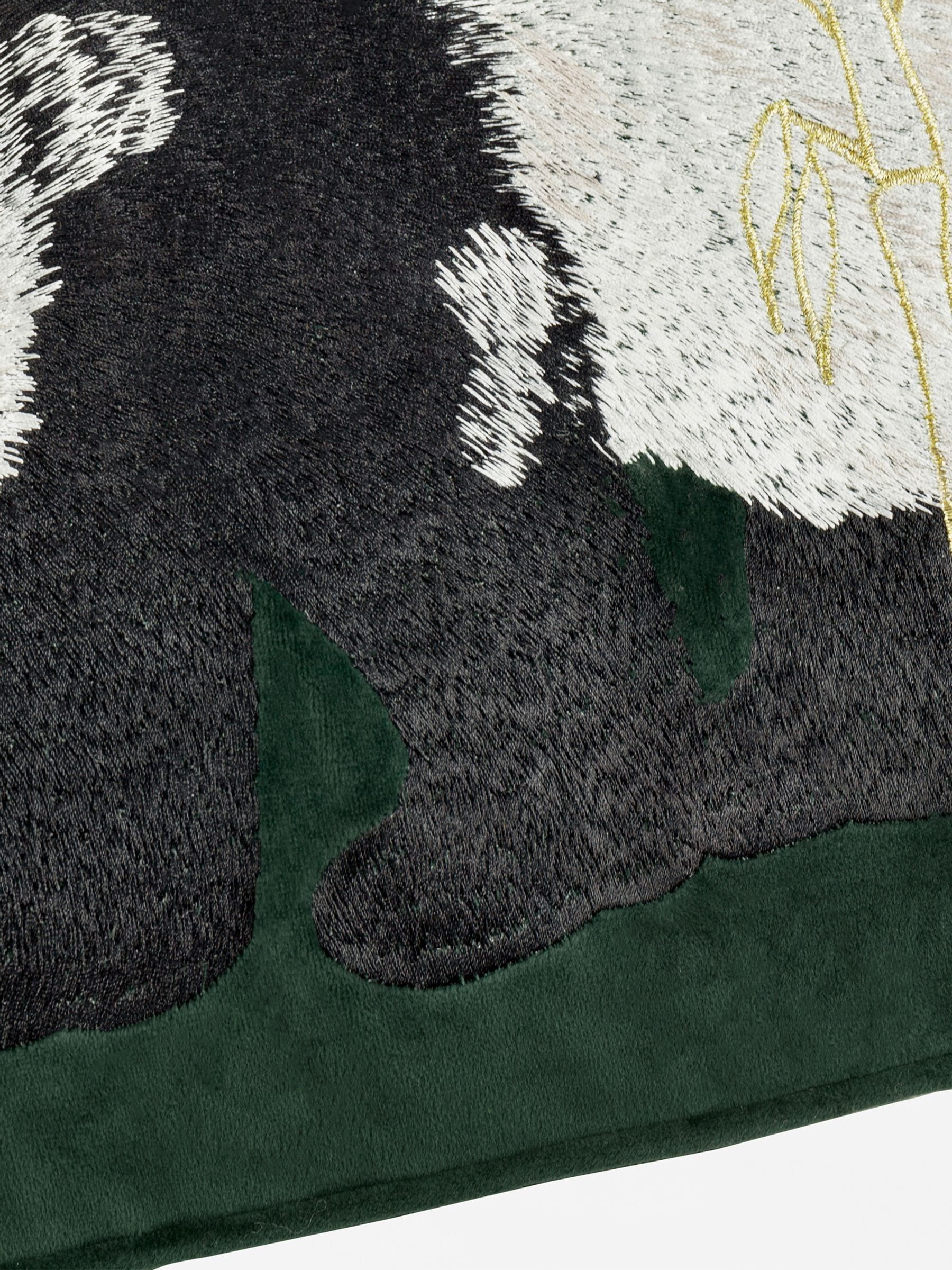 Paoletti green velvet cushion with panda embroidery - British product