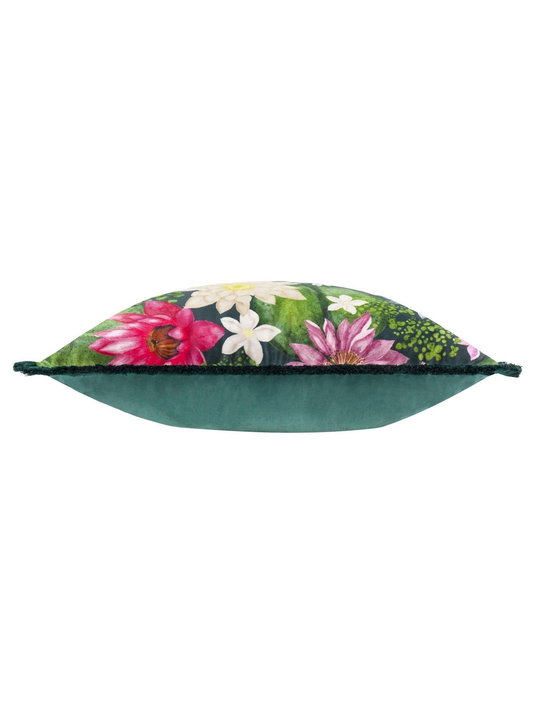 Paoletti multicolour Marjoelle flowers printed velvet cushion 50x50cm, imported from the UK