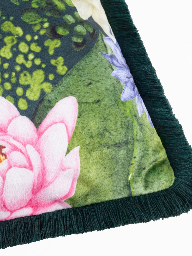 Paoletti multicolour Marjoelle flowers printed velvet cushion 50x50cm, imported from the UK