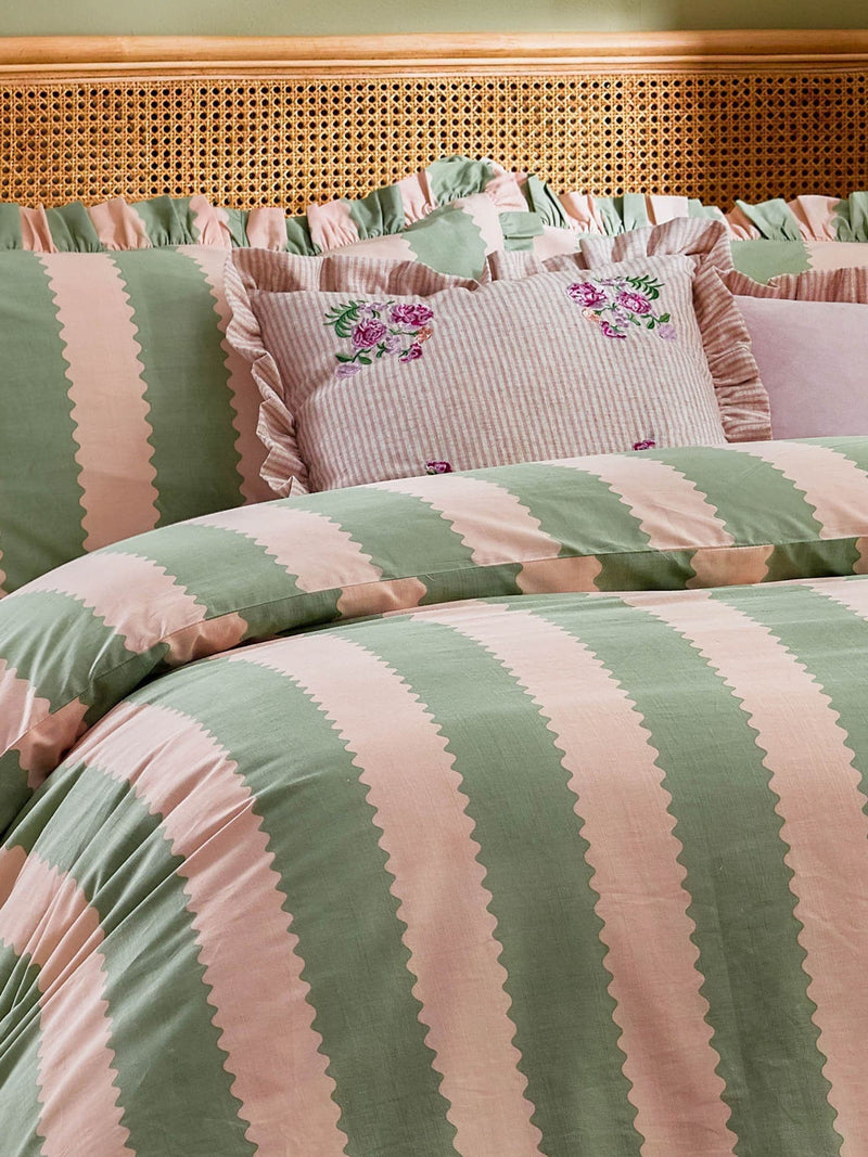 Wylder Martha pink embroidered ruffle cushion 50cm, imported from the UK