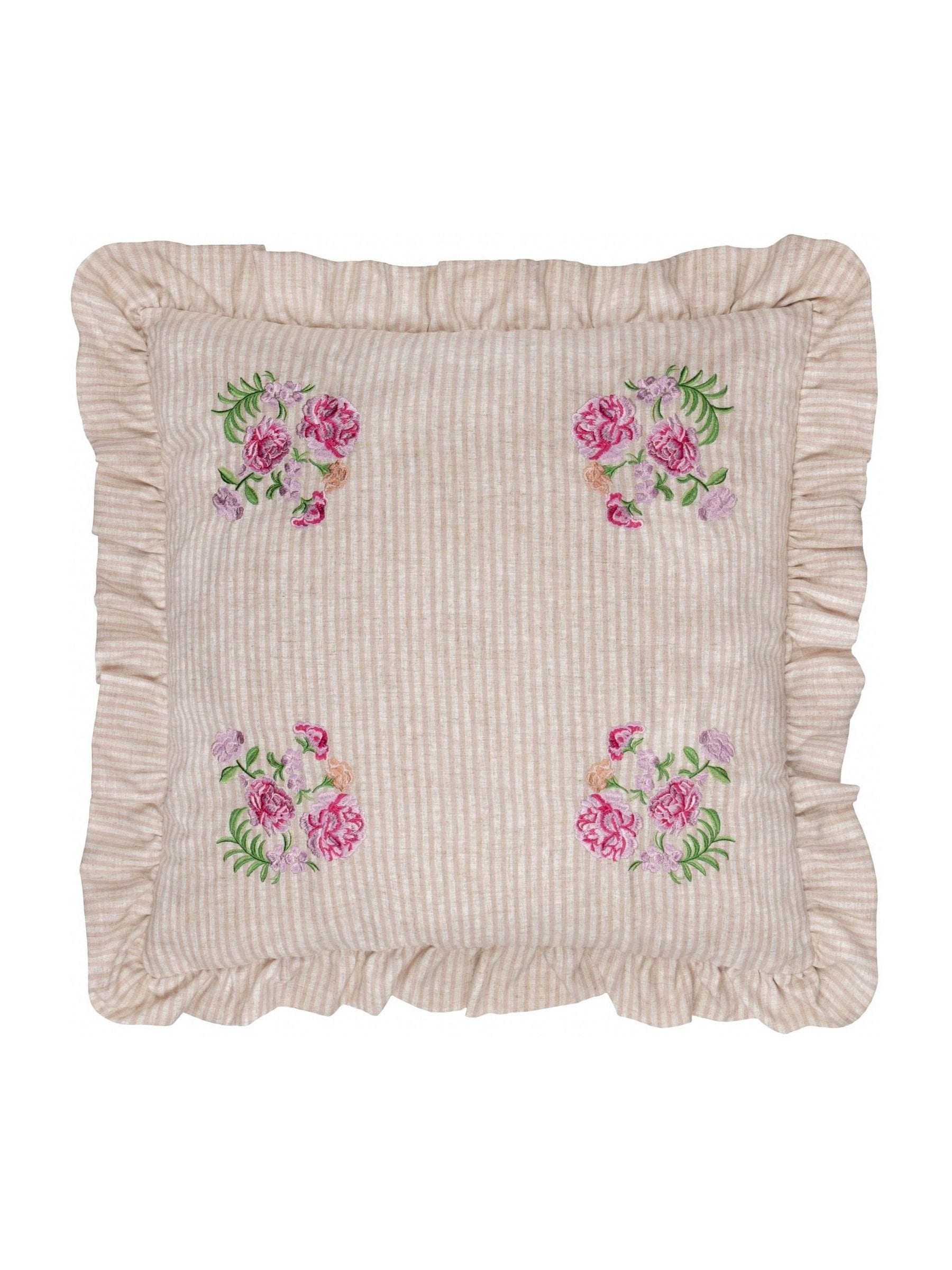 Wylder Martha pink embroidered ruffle cushion 50cm, imported from the UK