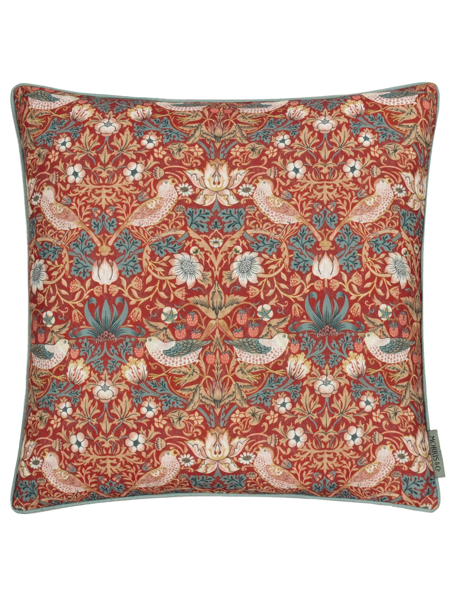 Morris & Co Green Strawberry Thief Piped Outdoor Cushion 50cm
