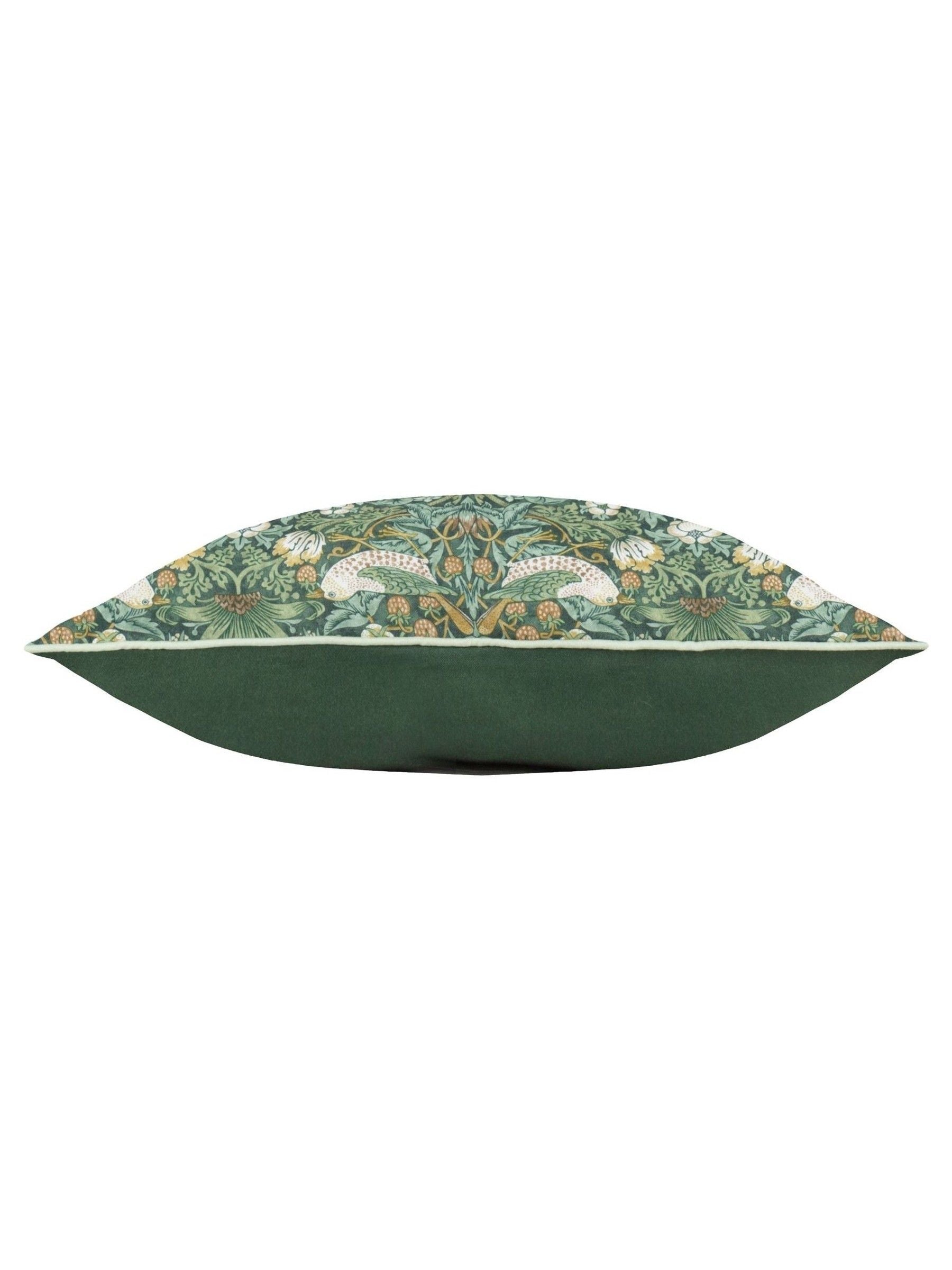 Morris & Co green Strawberry Thief piped outdoor cushion, imported from the UK