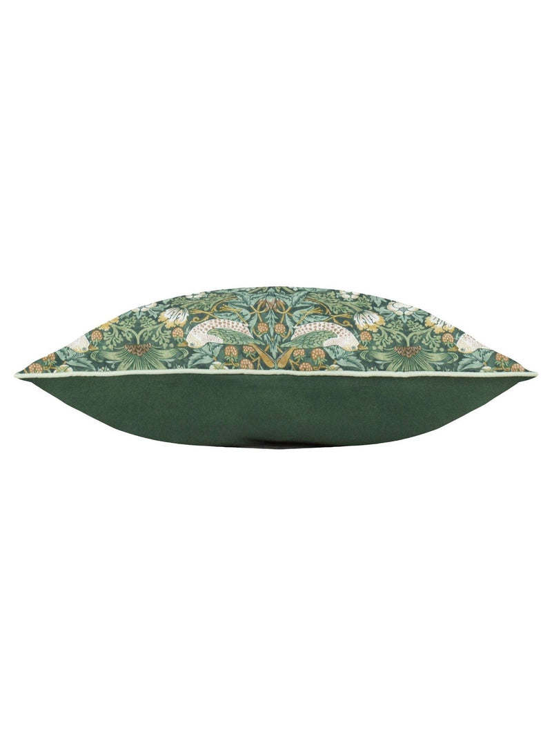 Morris & Co green Strawberry Thief piped outdoor cushion, imported from the UK