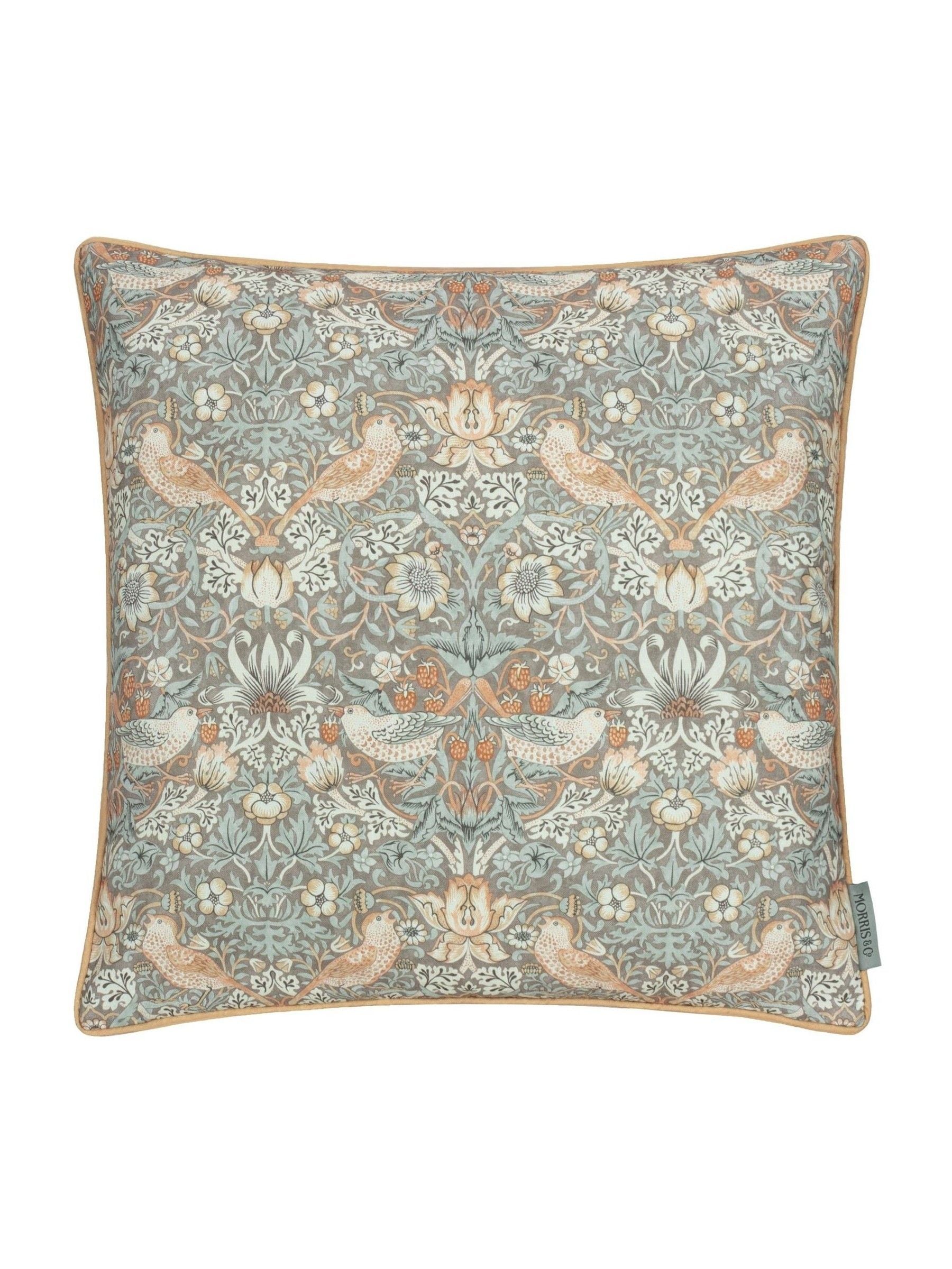 Morris & Co Green Strawberry Thief Piped Outdoor Cushion 50cm