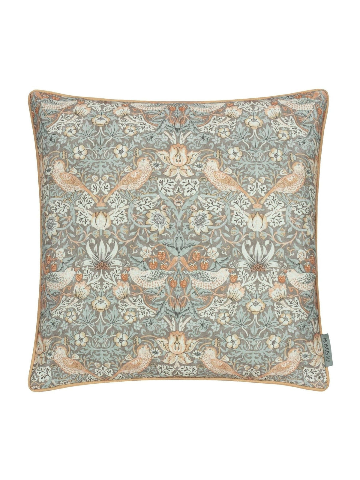 Morris & Co Green Strawberry Thief Piped Outdoor Cushion 50cm