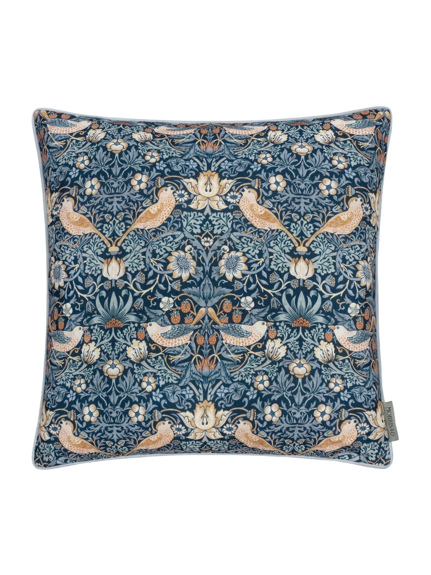 Morris & Co Green Strawberry Thief Piped Outdoor Cushion 50cm