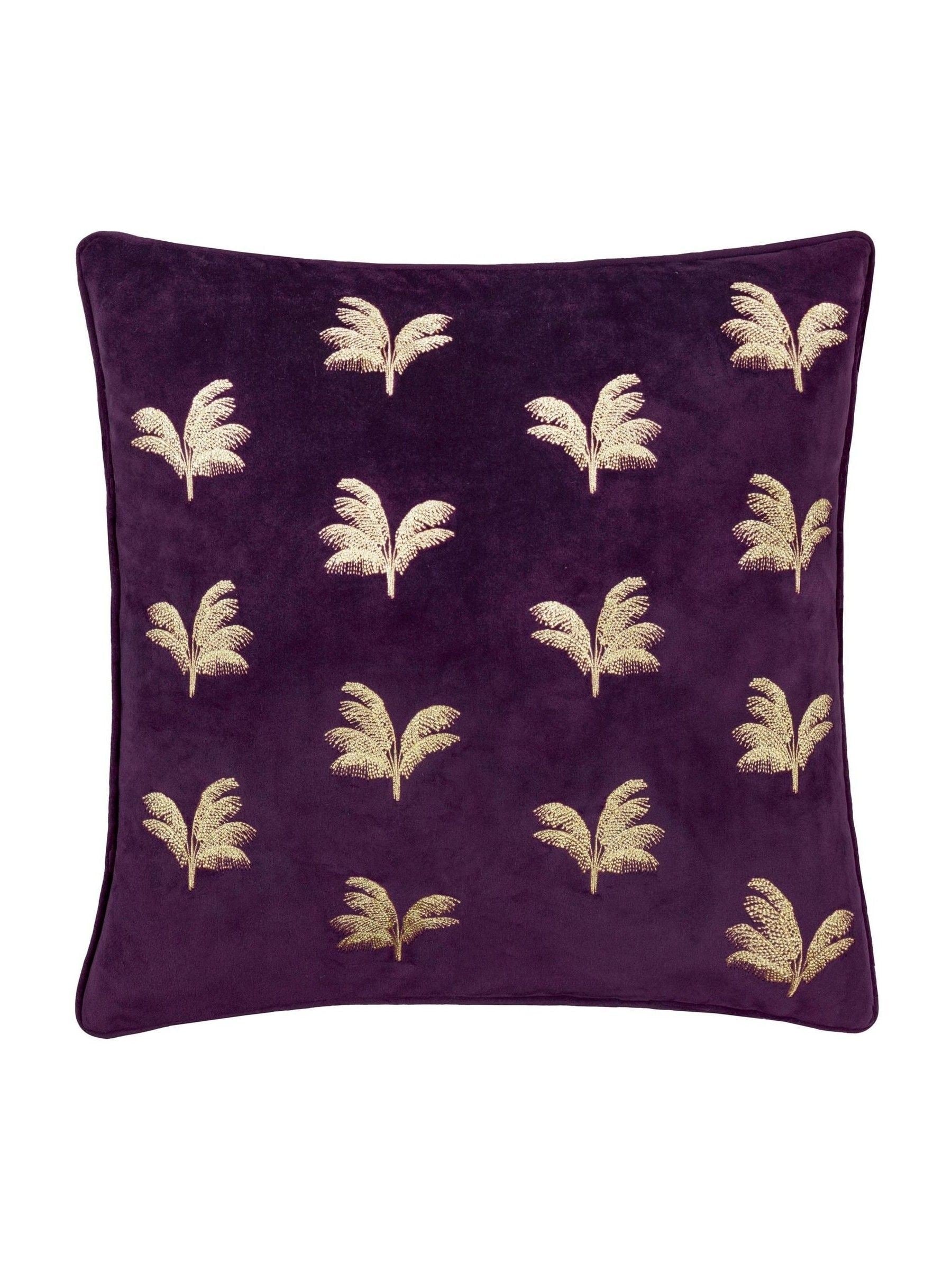 Paoletti Plum Gilded Palms cushion 45cm, imported from the UK
