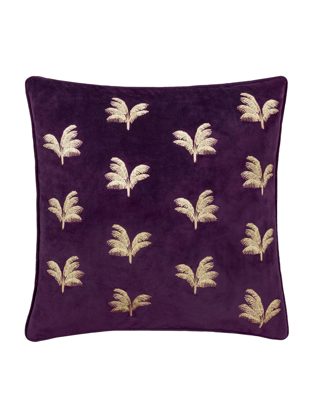 Paoletti Plum Gilded Palms cushion 45cm, imported from the UK