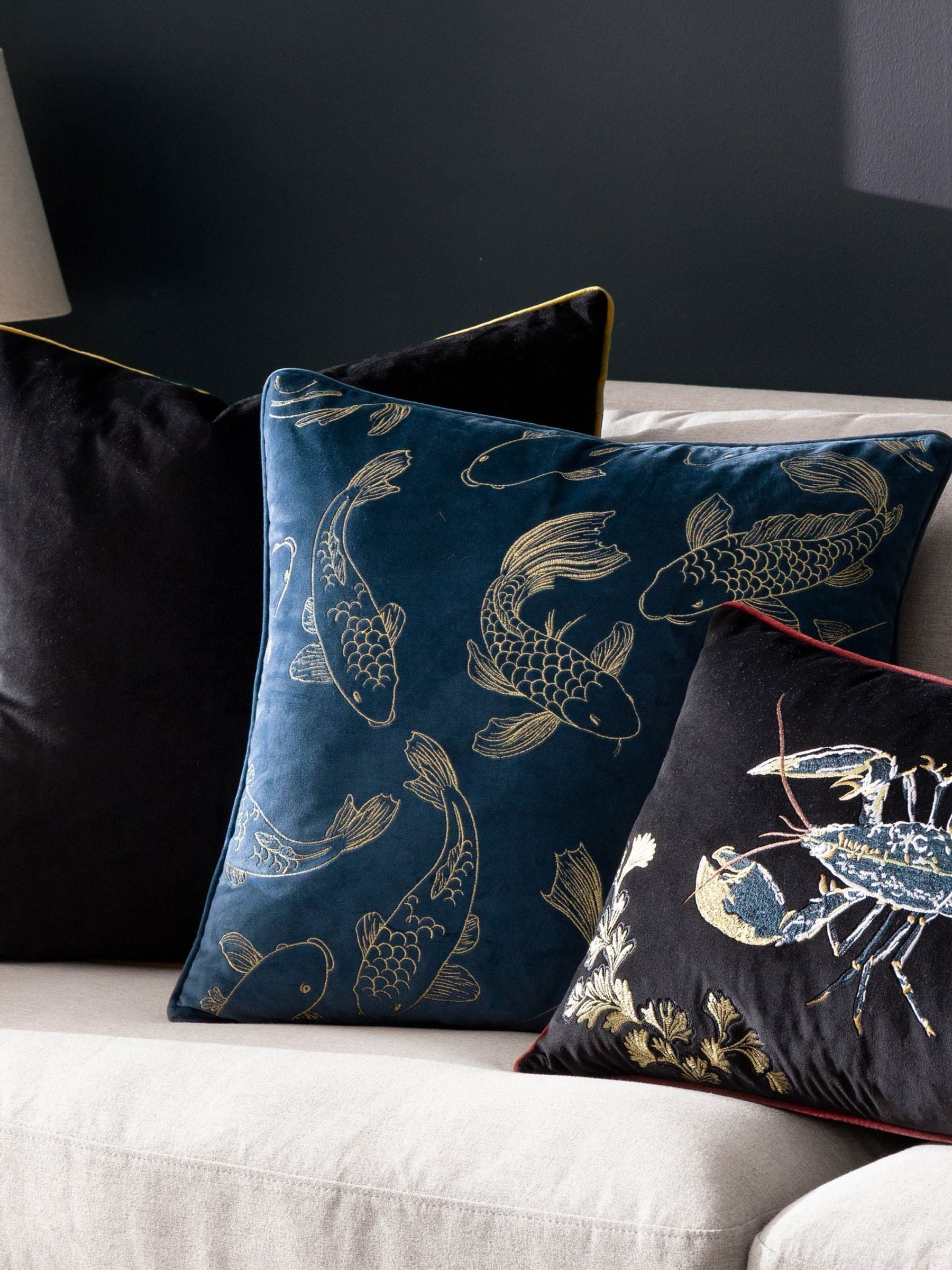 Paoletti Navy Koi Pond cushion 50cm, imported from the UK
