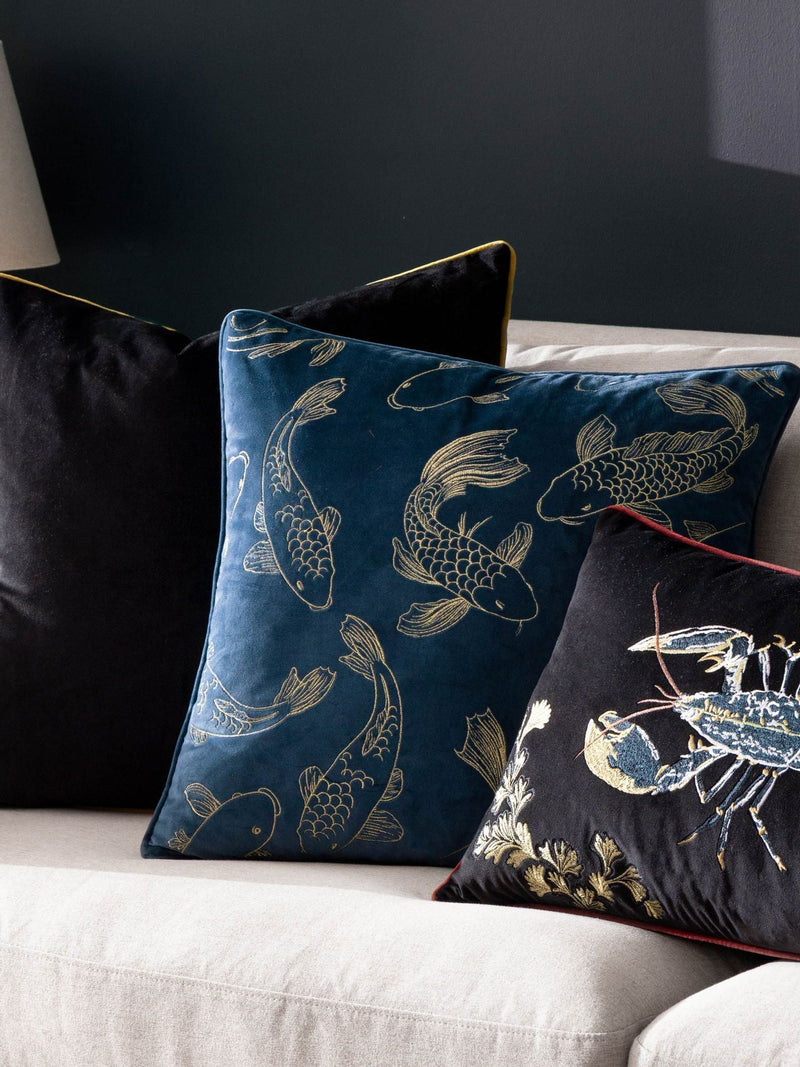 Paoletti Navy Koi Pond cushion 50cm, imported from the UK