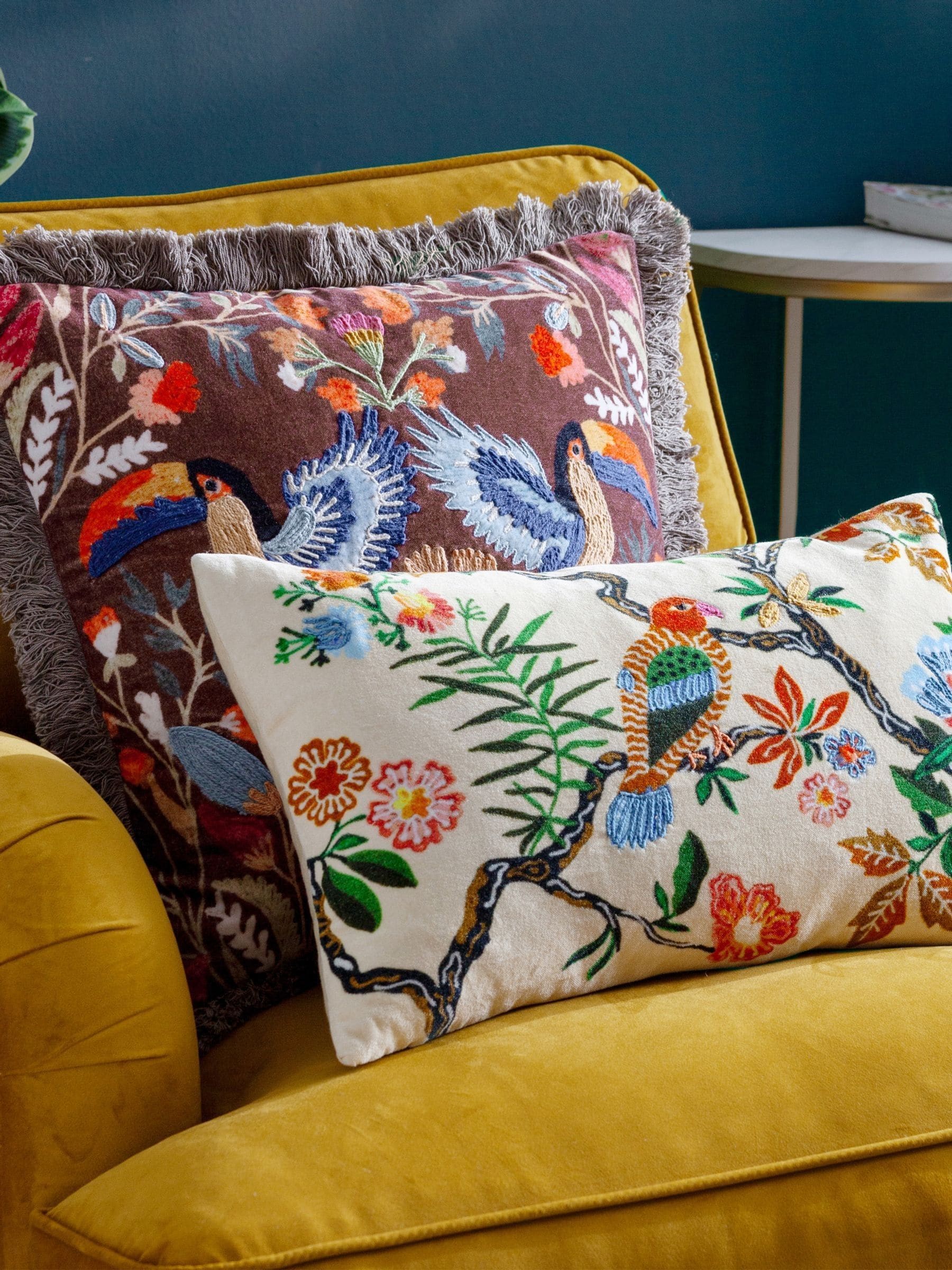 Wylder multicolour mirrored toucan cushion 45cm (British brand)