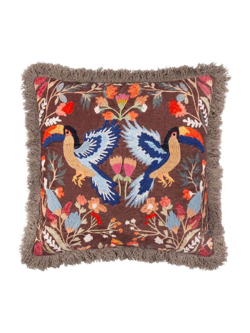 Wylder Multicolour Mirrored Toucan cushion 45cm, imported from the UK