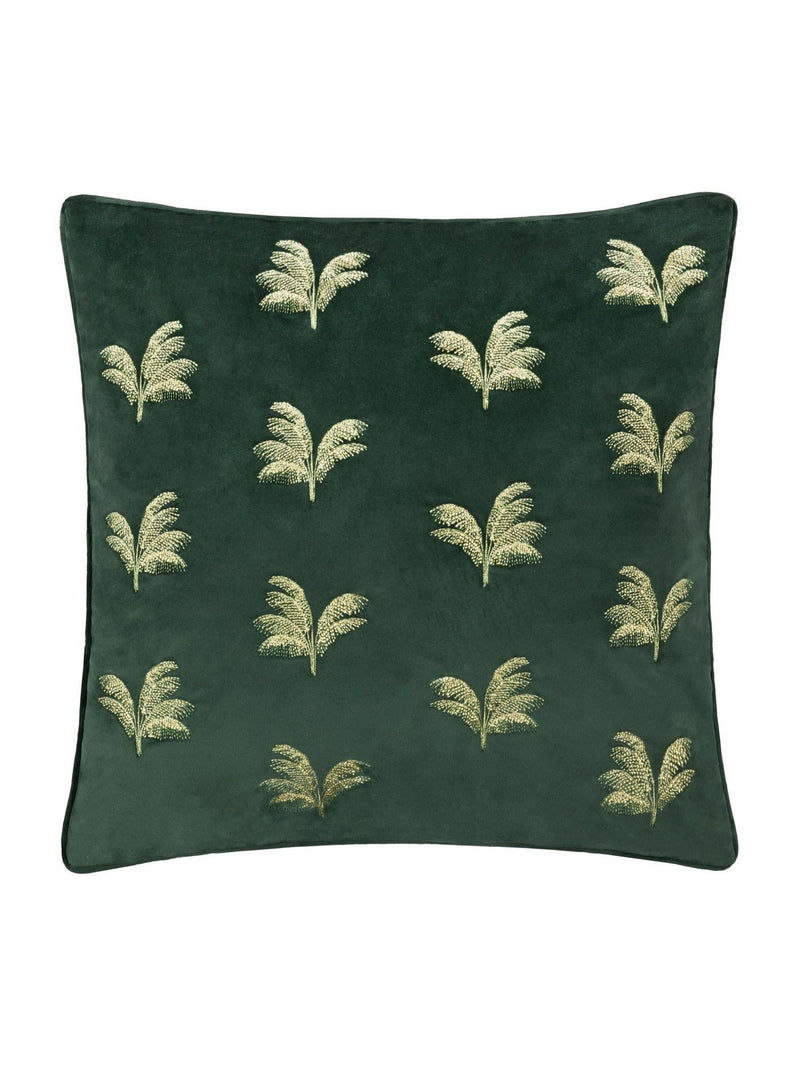 Paoletti emerald Gilded Palms cushion 45cm, imported from the UK