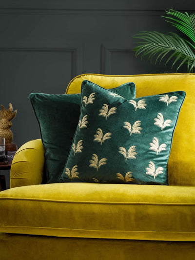 Next Paoletti Emerald Guilded Palms Velvet Cushion with Metallic Embroidery 45cm- Buy online at McGrocer