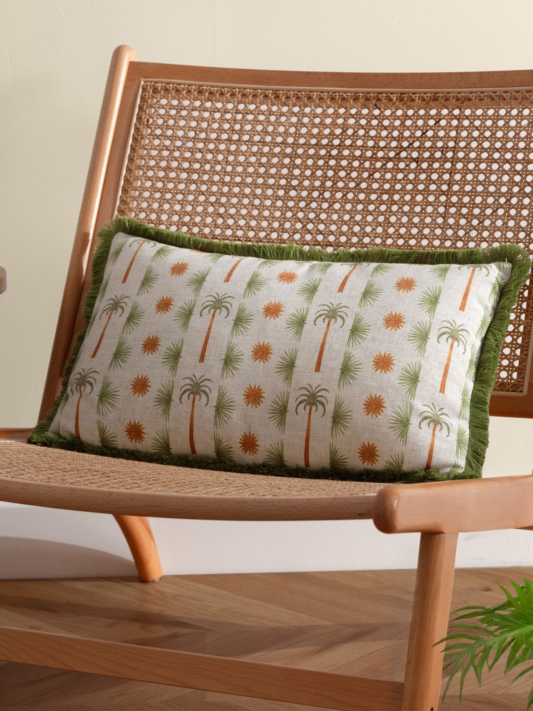 Furn Tropicala multicolour palm printed cushion, imported from the UK
