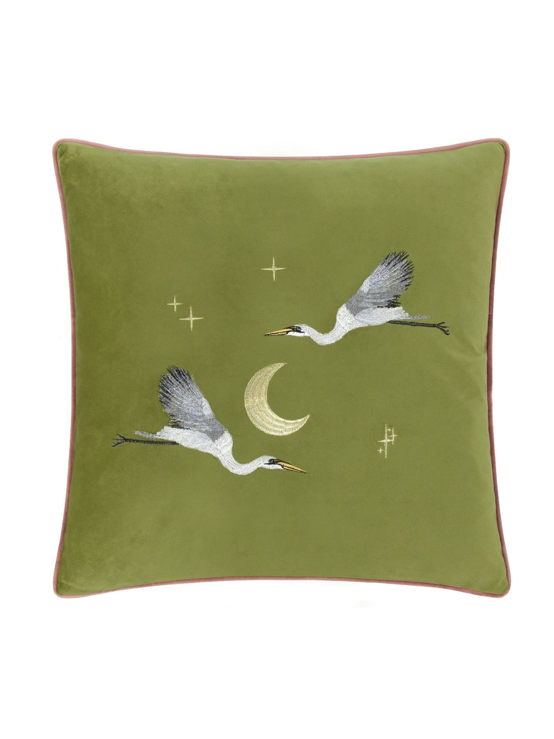 Paoletti Olive Moonlit Flight embroidered cushion 45x45cm - British product