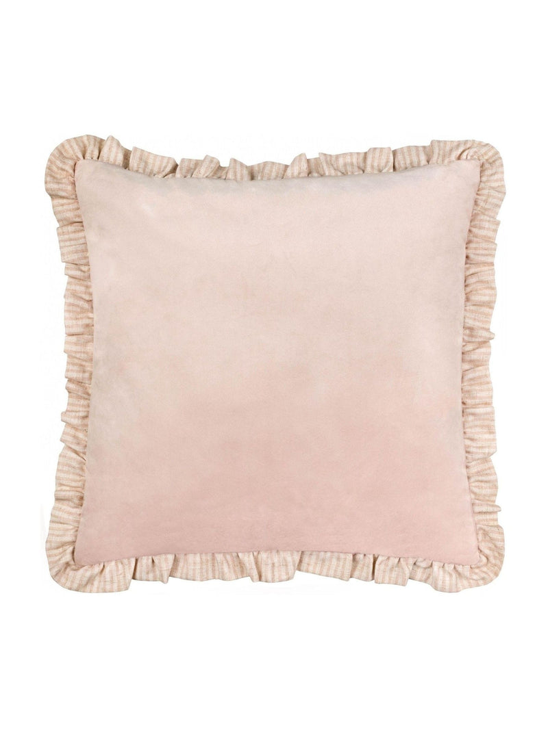 Wylder Solene pink velvet cushion with ruffle trim (British brand)