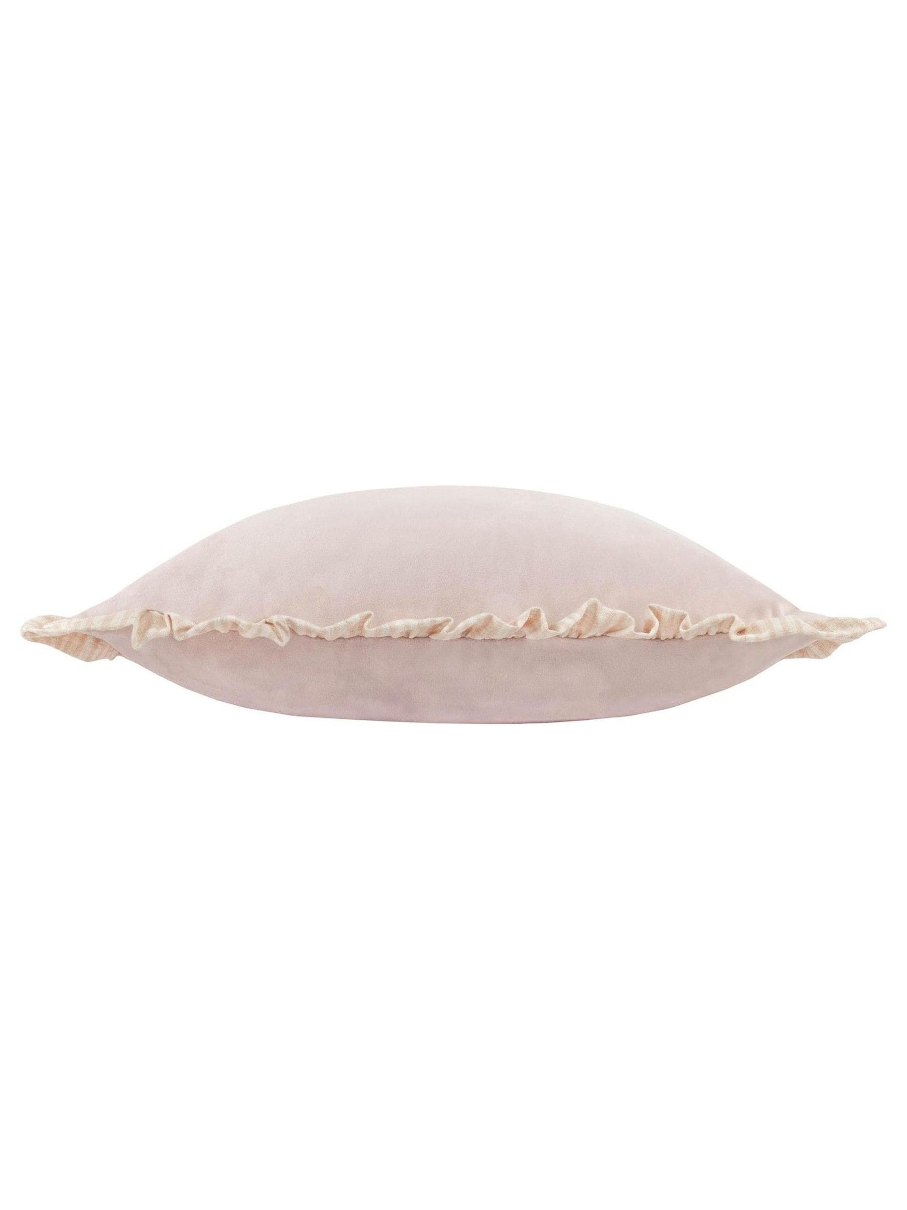 Wylder Solene pink velvet cushion with ruffle trim (British brand)