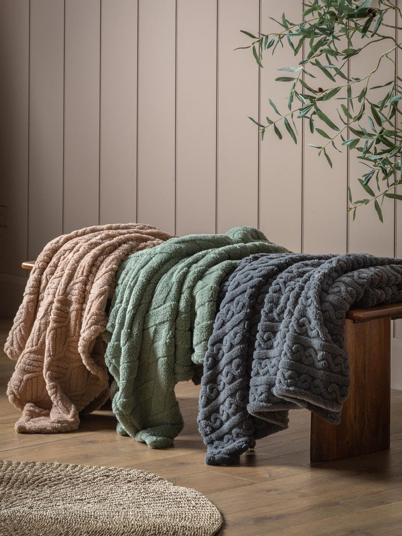 Gallery Home green cross knit throw, imported from the UK