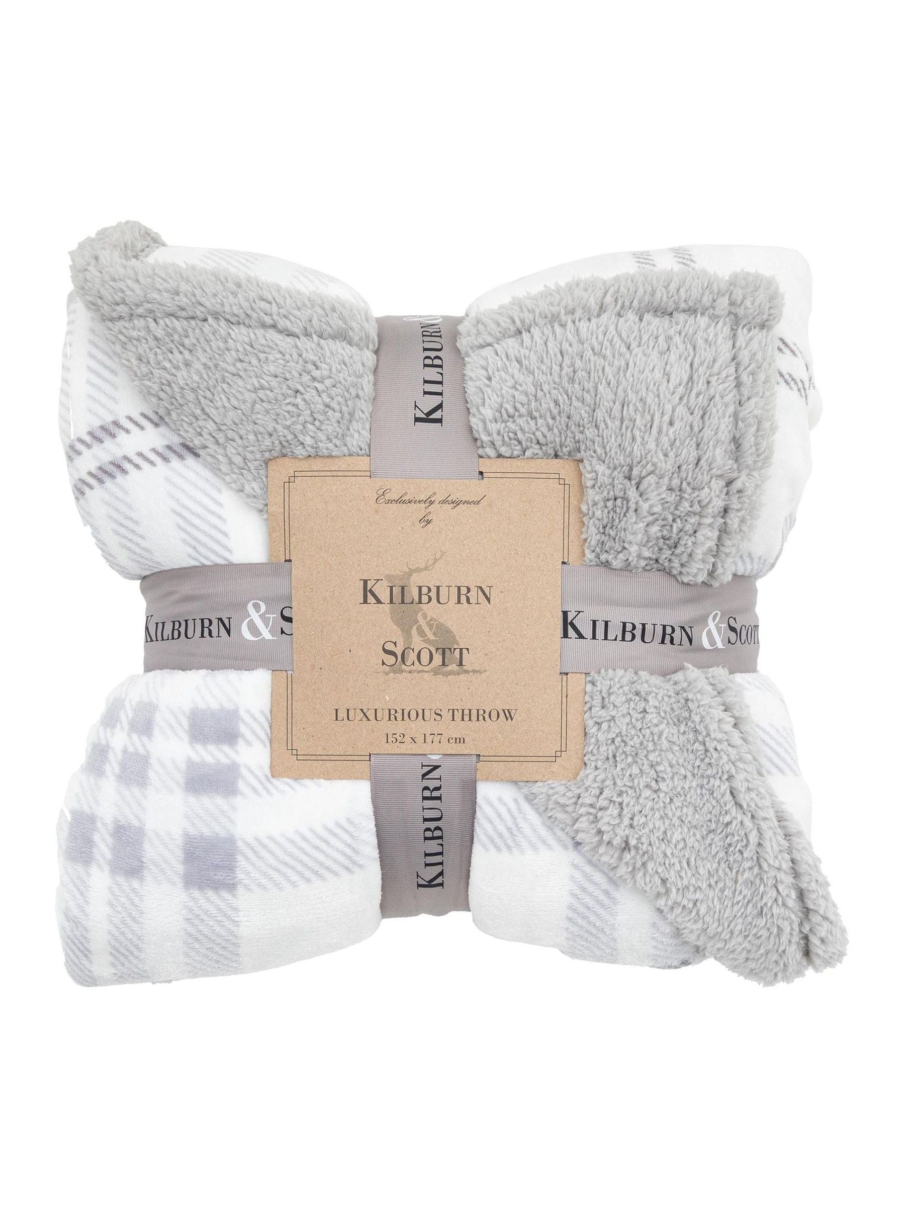 Gallery Home grey tartan sherpa throw blanket, UK version