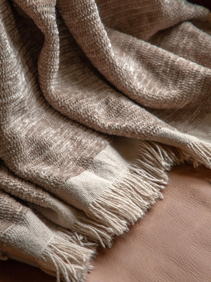Gallery Home natural willow chenille throw blanket (British brand)