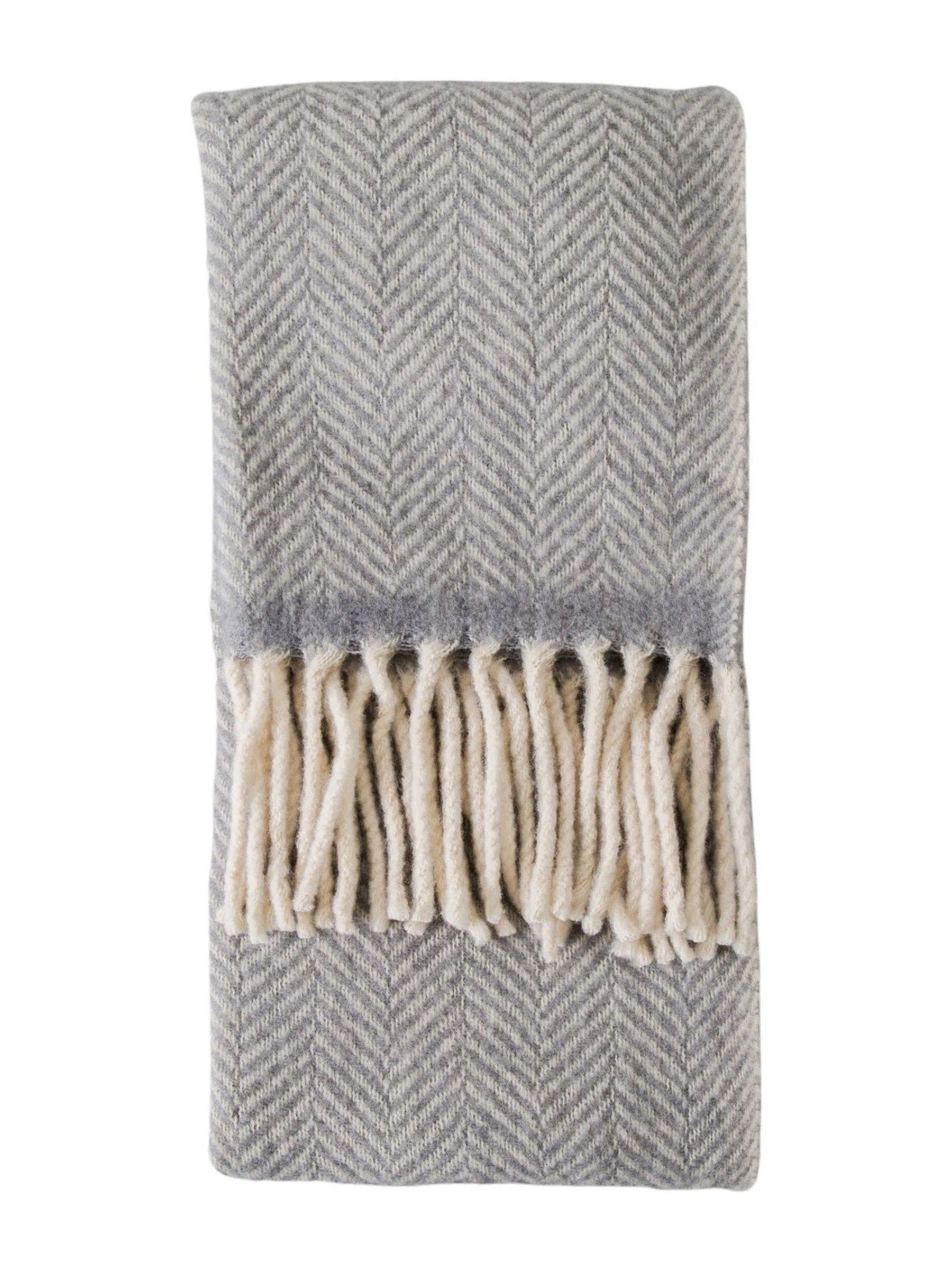 Gallery Home grey wool herringbone throw 200x130cm, UK version