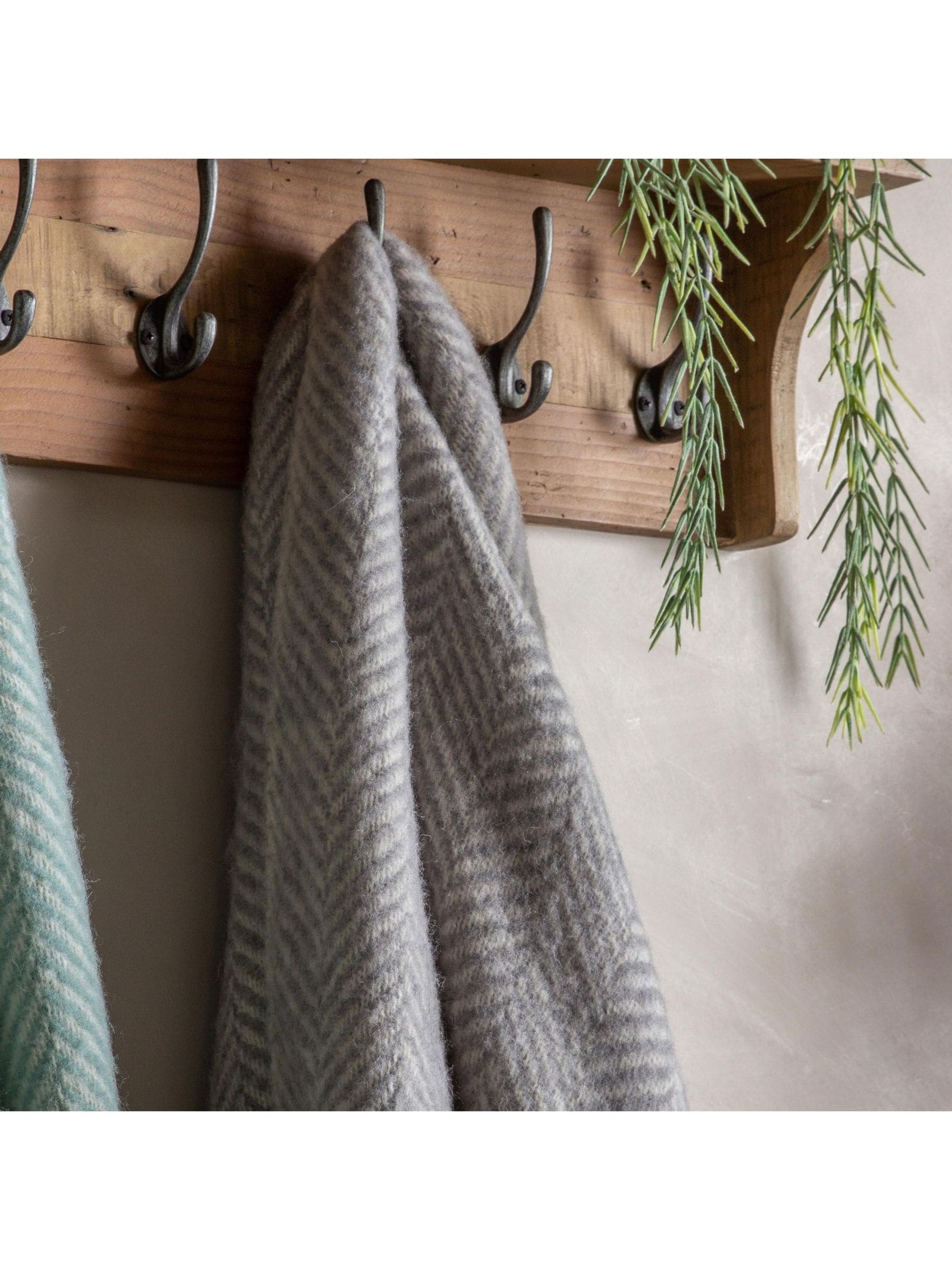 Gallery Home grey wool herringbone throw 200x130cm, UK version