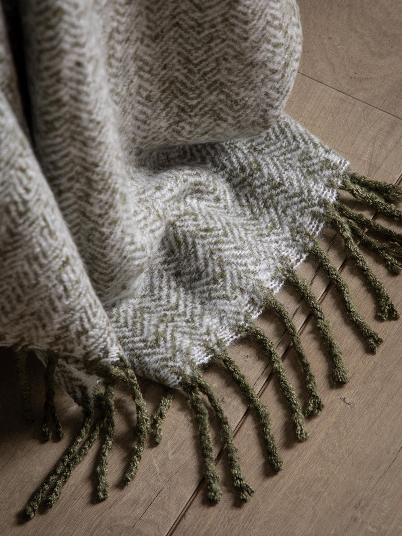 Gallery Home green herringbone faux fur throw - British product