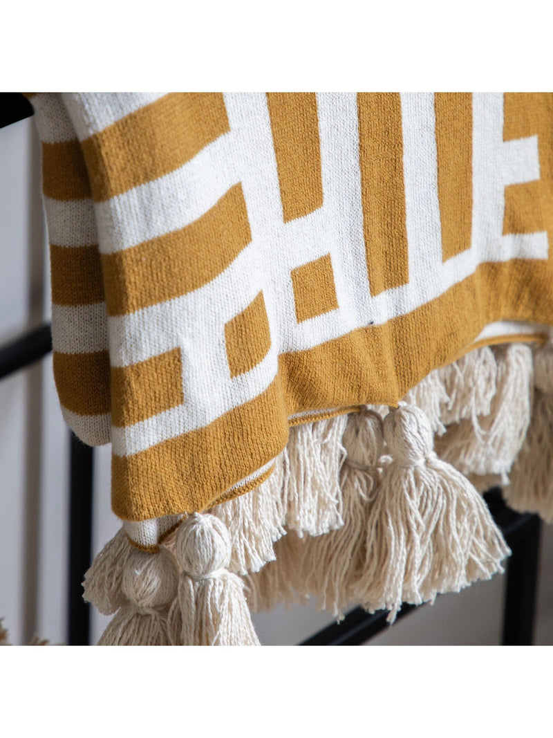 Gallery Home Yellow Merton Knitted Tassel Throw, UK version