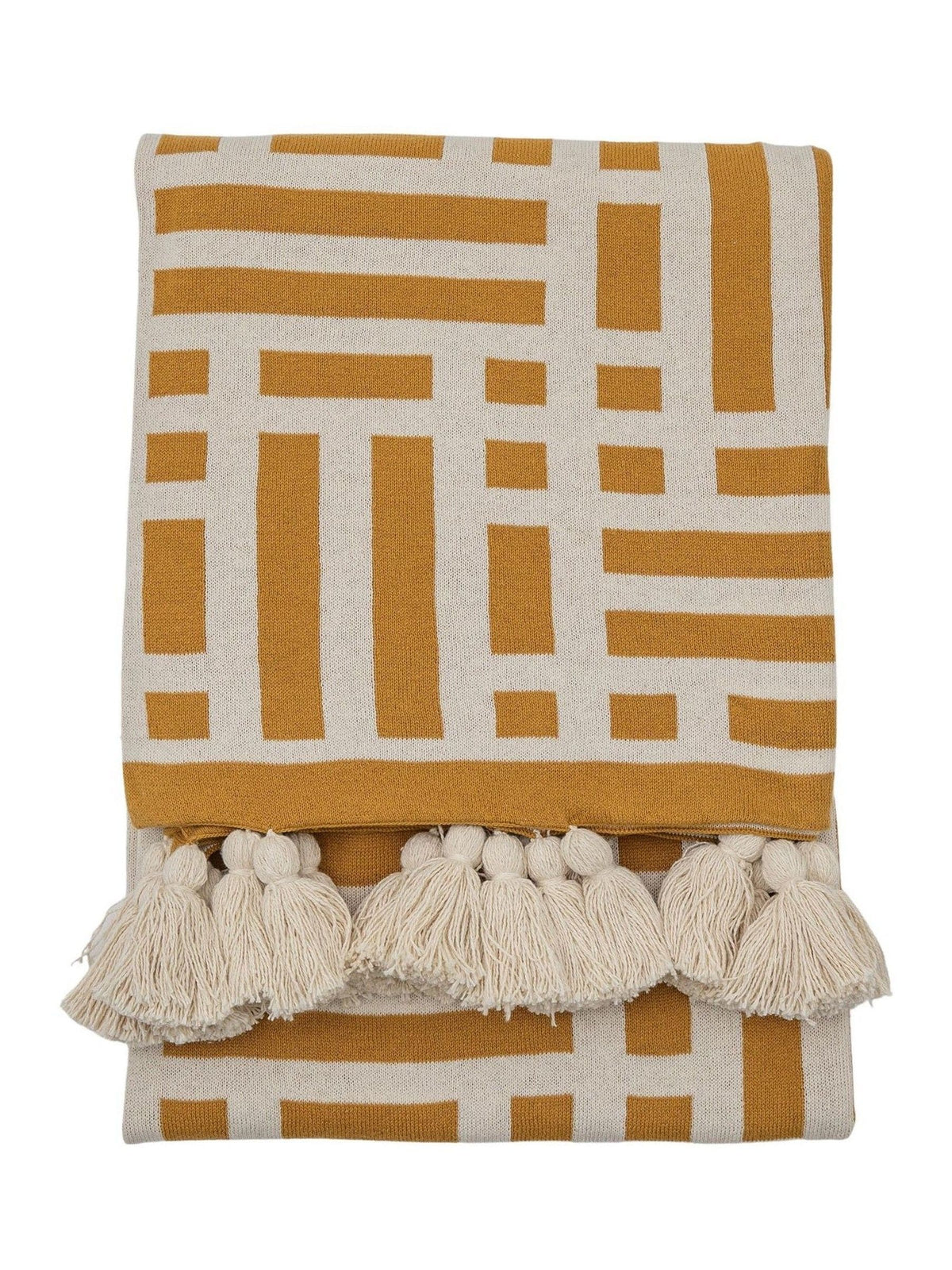 Gallery Home Yellow Merton Knitted Tassel Throw, UK version