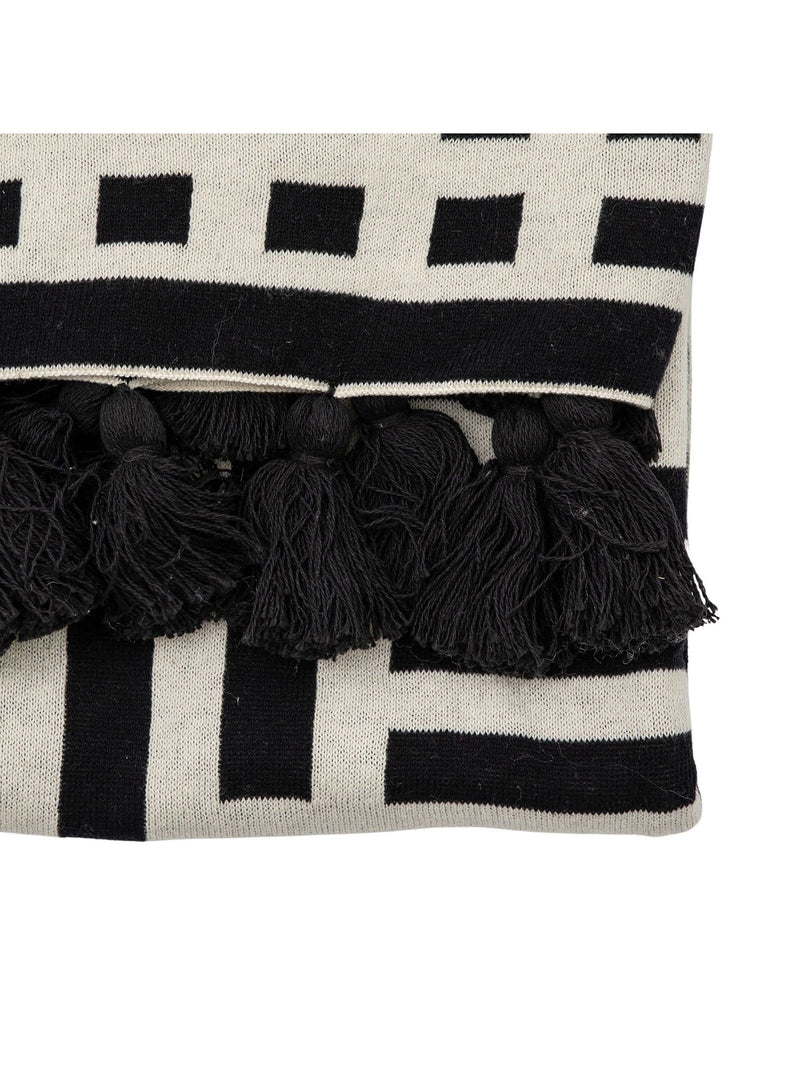 Gallery Home black knitted tassel throw, 200cm by 130cm (British brand)