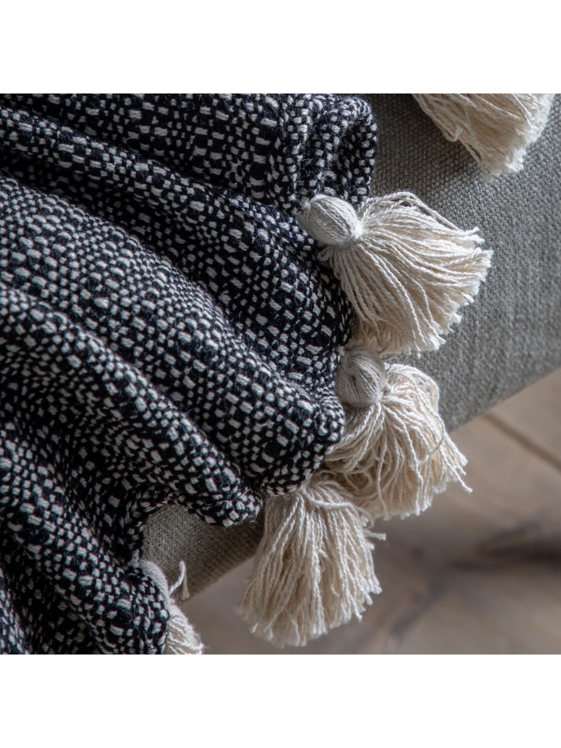 Gallery Home black woven throw with tassel edge - British product