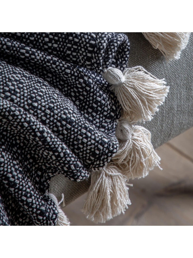 Gallery Home black woven throw with tassel edge - British product