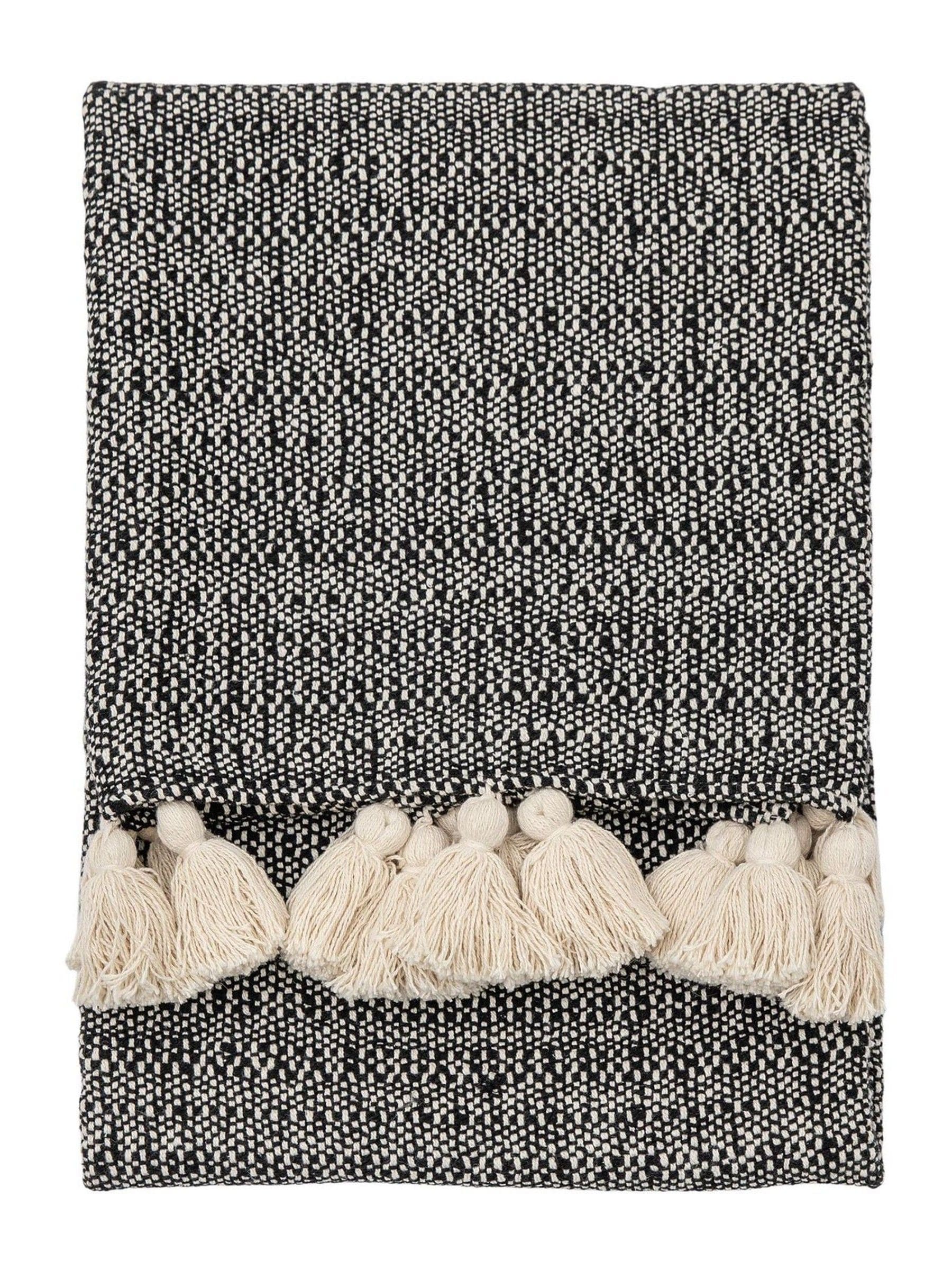 Gallery Home black woven throw with tassel edge - British product