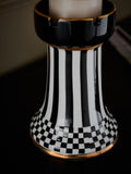 Black and white check ceramic pillar candle holder 19cm - British product