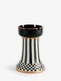 Black and white check ceramic pillar candle holder 19cm - British product