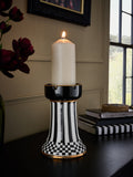 Black and white check ceramic pillar candle holder 19cm - British product