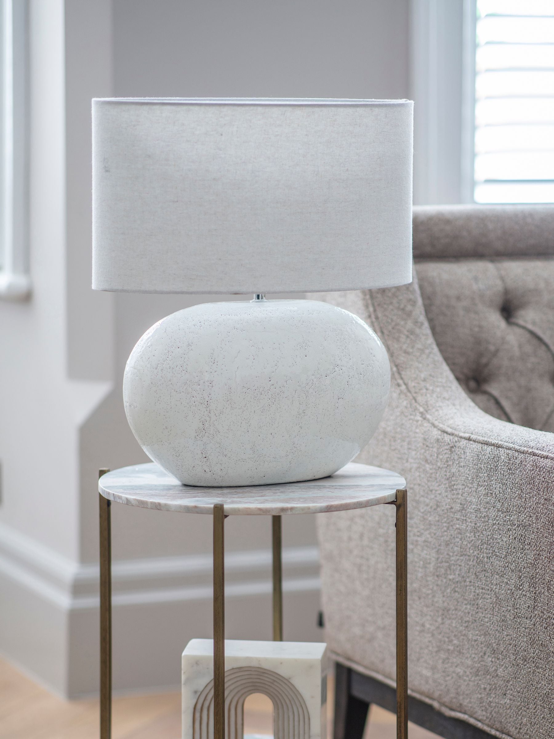 Libra Interiors white Oviedo terracotta table lamp (British brand)