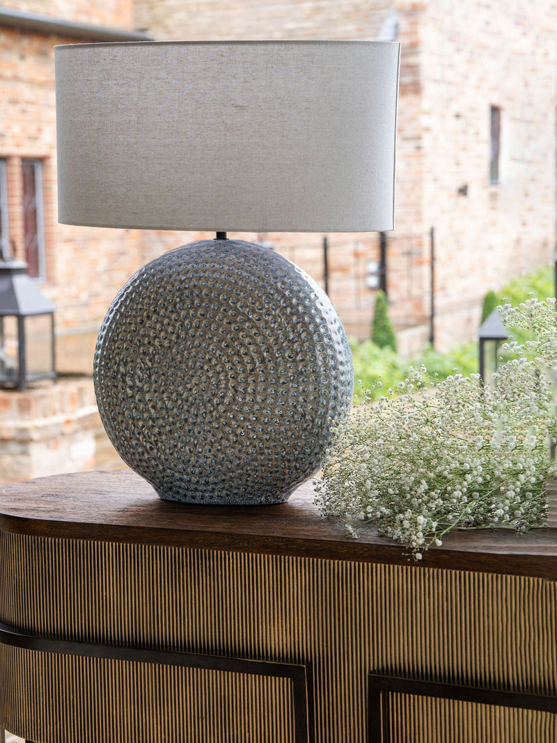 Libra Interiors Blue Lugo ceramic table lamp, UK version