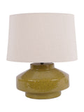 Libra Interiors green table lamp with linen shade, UK version