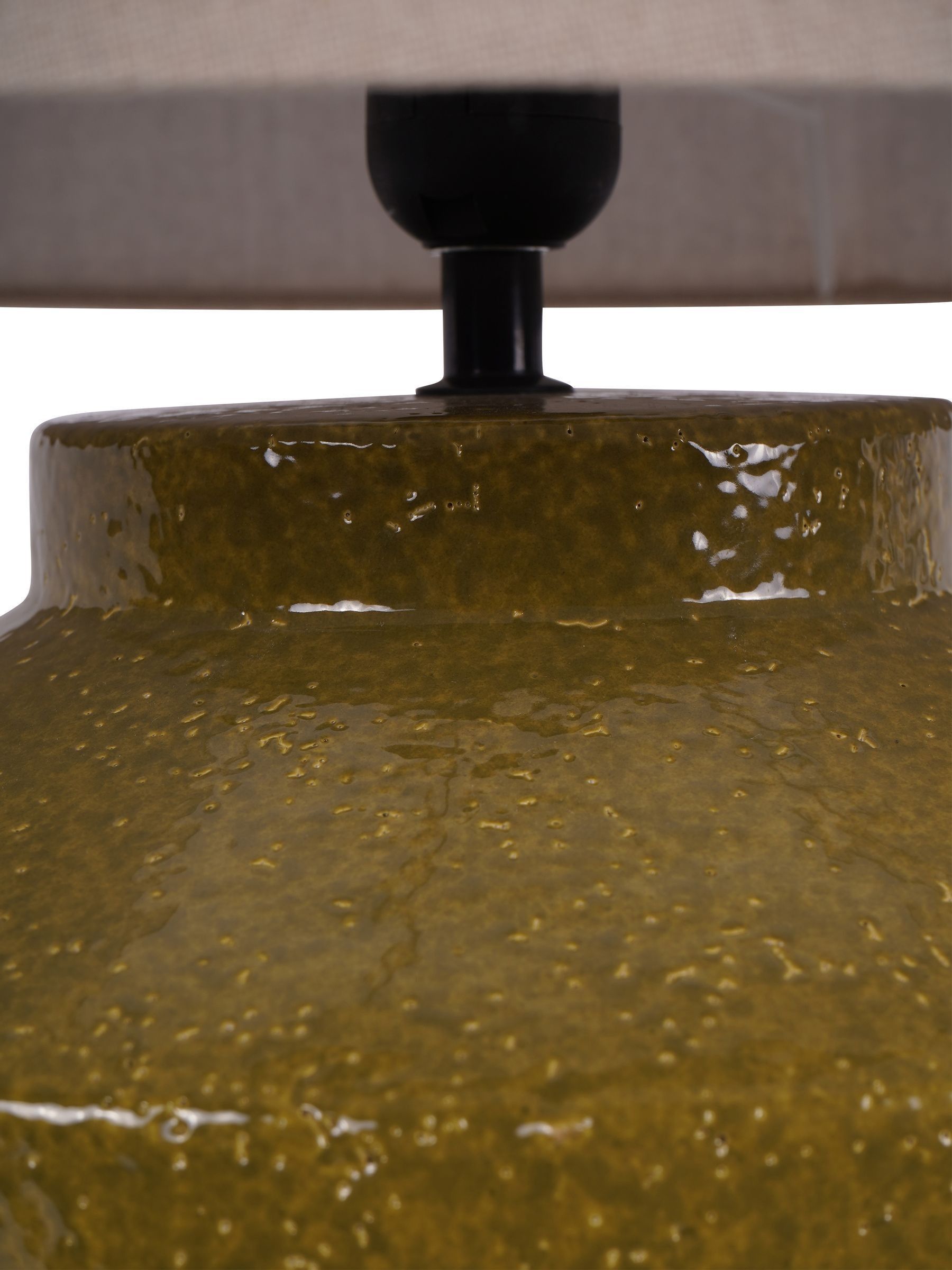 Libra Interiors green table lamp with linen shade, UK version